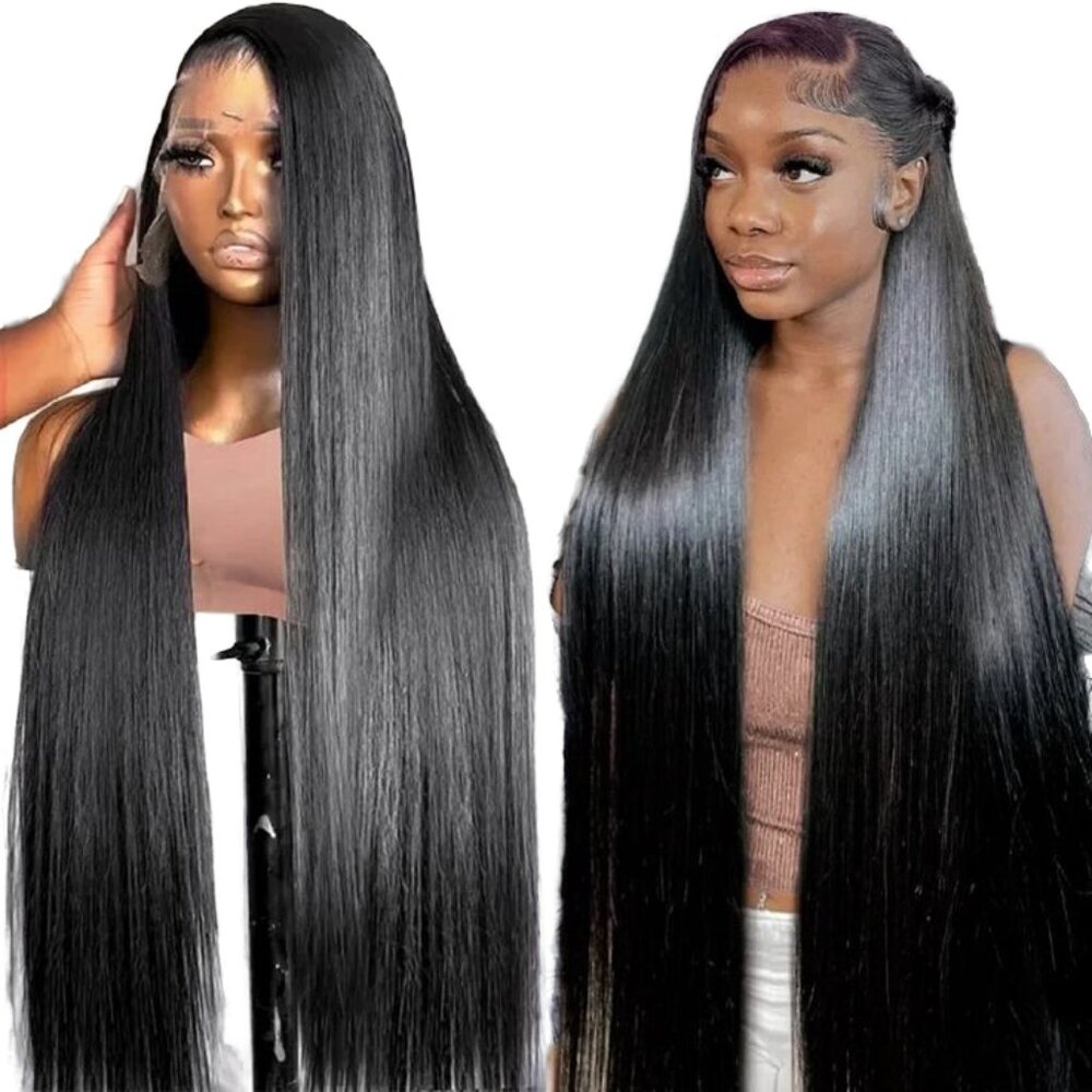 100% Brazilian straight Human Hair 200% Density –Glueless, Lace Front, Black 24"